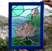 Lotus flower nature, copper foil technique. Stained glass beginners' class. Paris, Versailles, France.