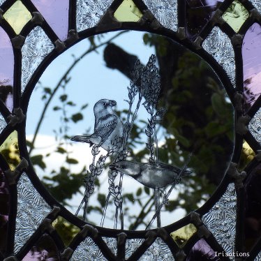 Egyptian stained glass window - grisaille painting roundel, birds - professional education paris versailles France