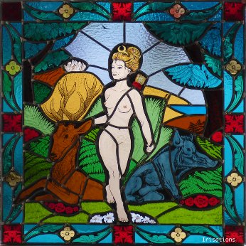 Stained Glass painting class Paris, France. Diane's myth.